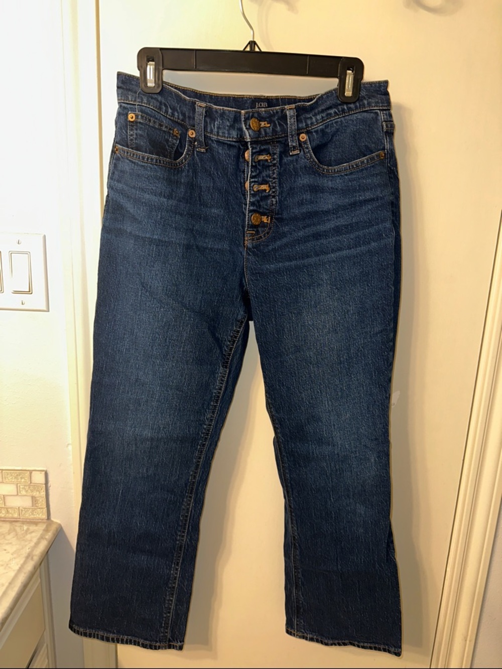 J Crew Mid-Rise Flare Crop Button-Fly Dark Wash Jeans Size 29